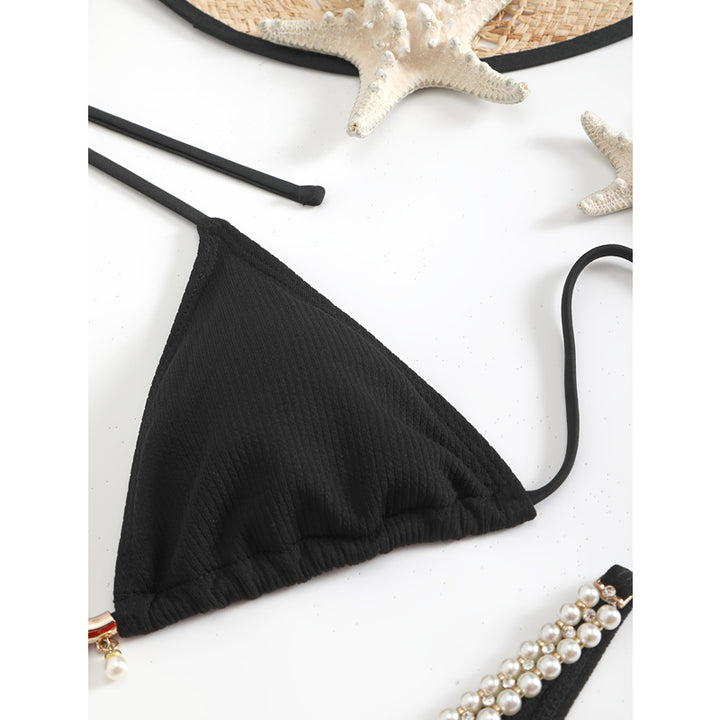 Kvinder Elegante Rib Strik Trekant Bikini Sæt Stilla