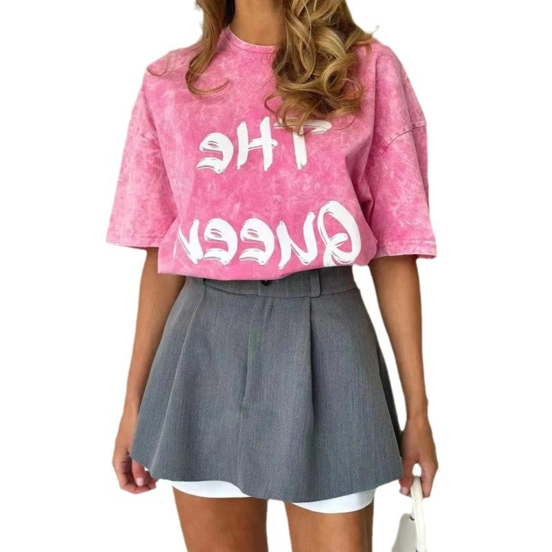Dame oversized T-shirt med kreativt tryk og afslappet snit Stilla