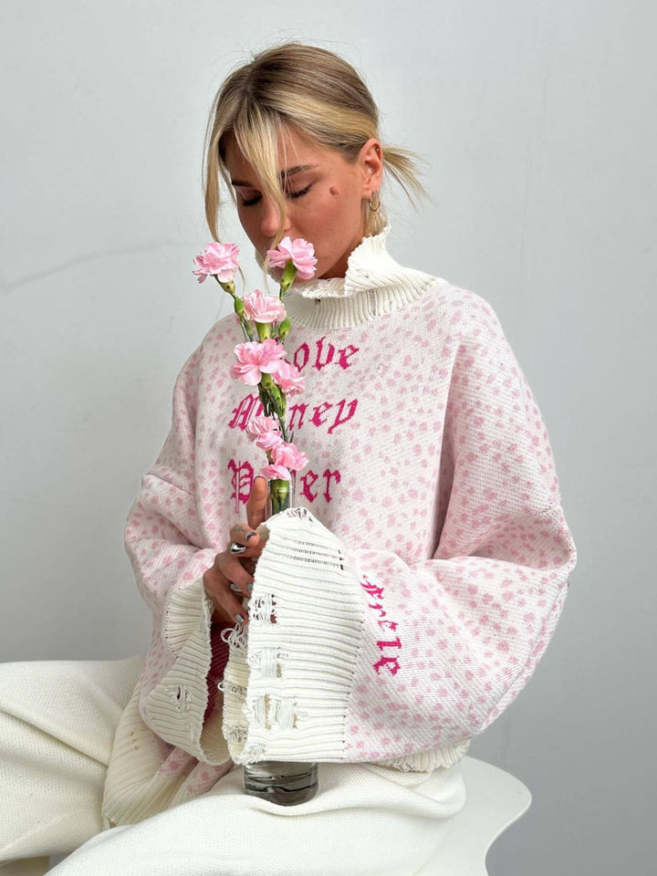 Dame Oversized Strikpullover med afslappede trykdetaljer og modemæssig vask Stilla
