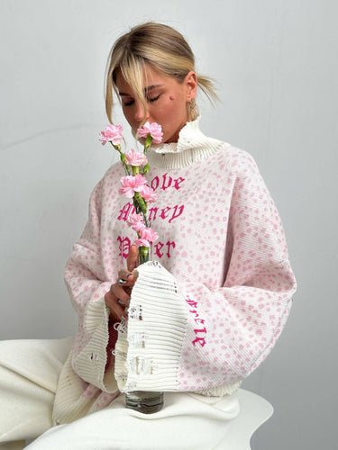Dame Oversized Strikpullover med afslappede trykdetaljer og modemæssig vask Stilla