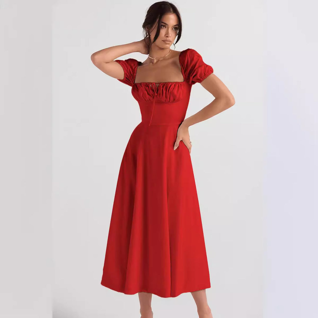 Dame midi kjole med kliché korse og udvidet skirt