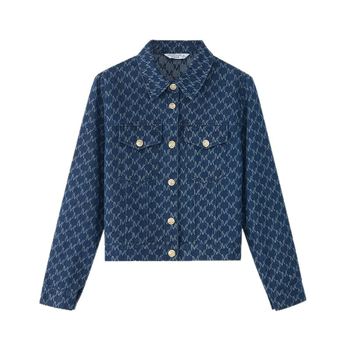 Kvinders denimjakke med dekorativt logodesign Stilla