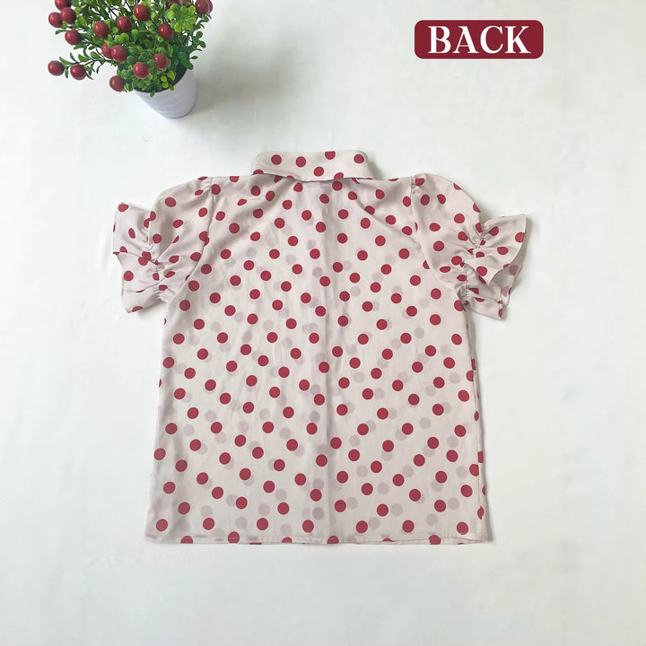 Dame Let Air Bluse med Flæseærmer og Prikkedesign Skovae