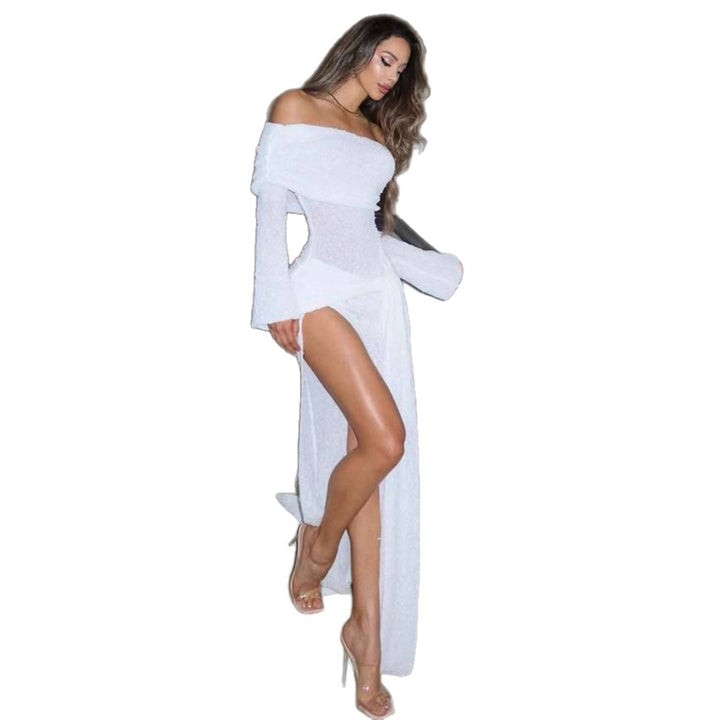 Dame Off-Shoulder Maxikjole med let stof og høj split Skovae
