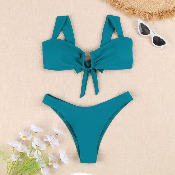 Dame Floral Print Bindefront Bikini Sæt Stilla