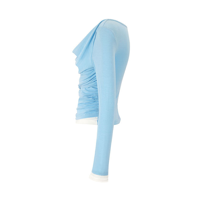Dame figursyet longsleeve med elegant rynkeeffekt og dyb udskæring Skovae