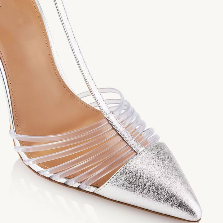 Femme Elegante Strappy Stiletto Hæle med transparente accenter Stilla