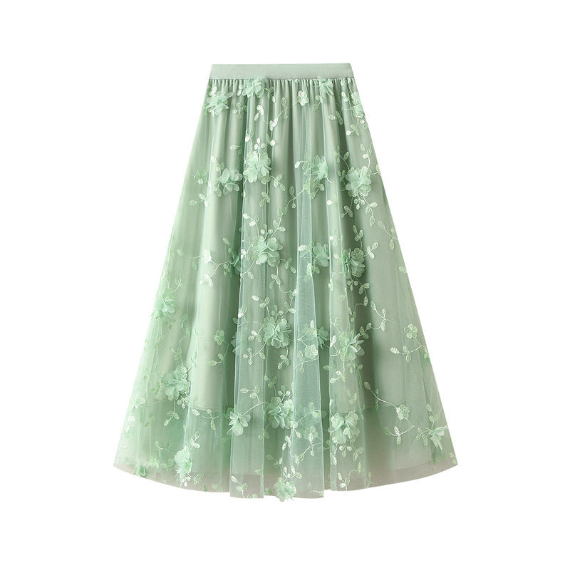Dame Floral Broderet Tyl Maxi Skørt Stilla