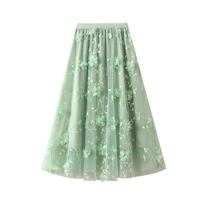 Dame Floral Broderet Tyl Maxi Skørt Stilla