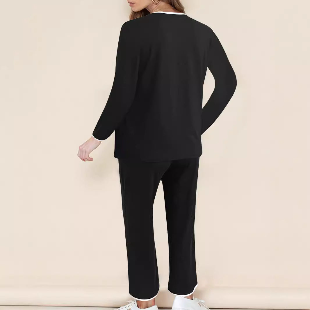 Dame fritids-loungewear med V-udskæring og kontrastkant Stilla