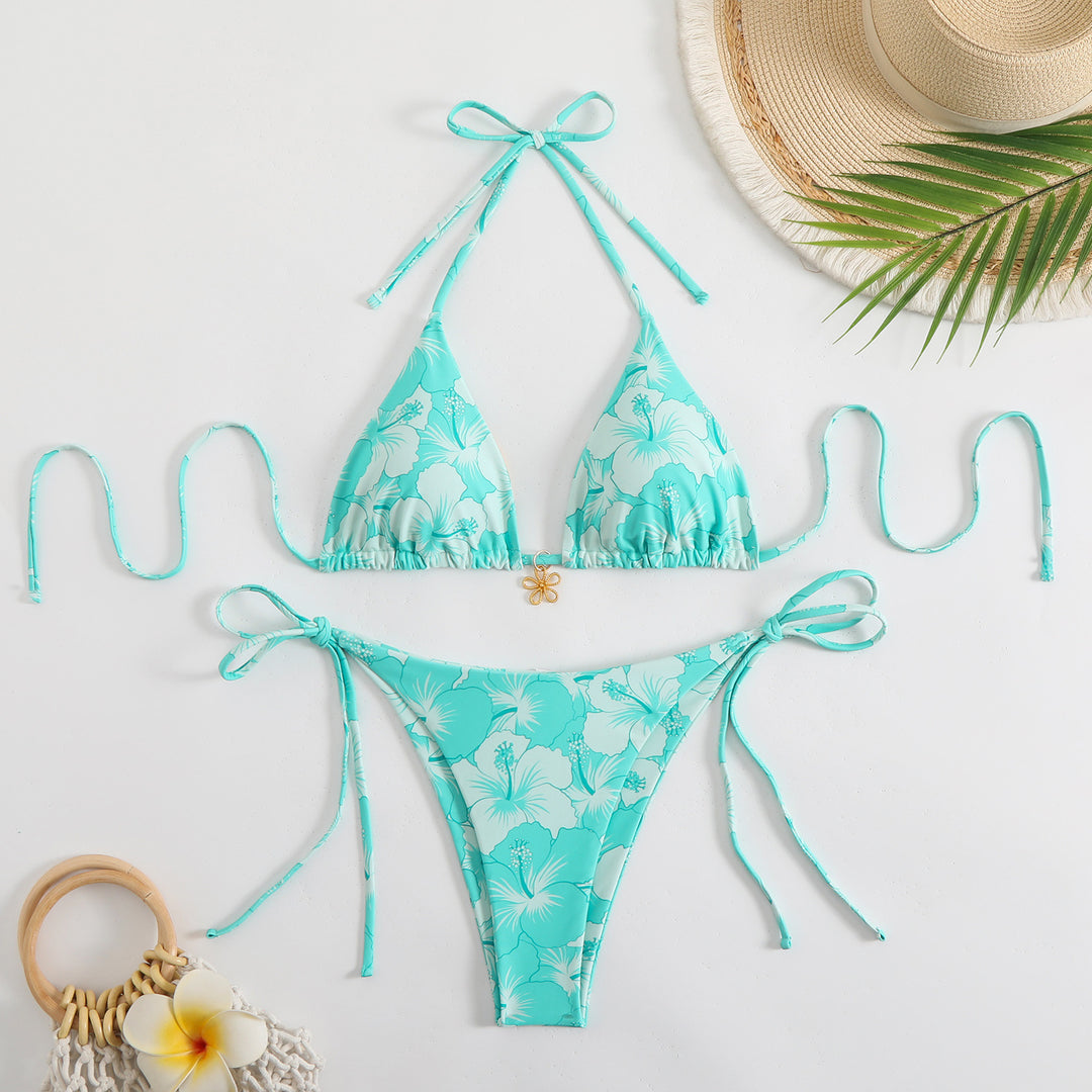 Dame Triangel-Bikini med blomstret design og justerbare stropper Stilla