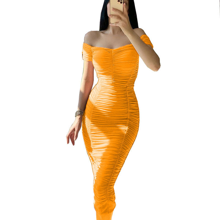 Dame Off-Shoulder Rynkede Bodycon Kjole Stilla