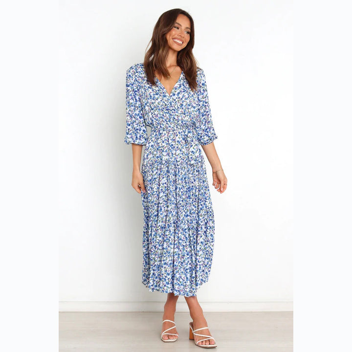 Women's Summer Maxi Dress with Open Décolleté and Floral Pattern Skovae