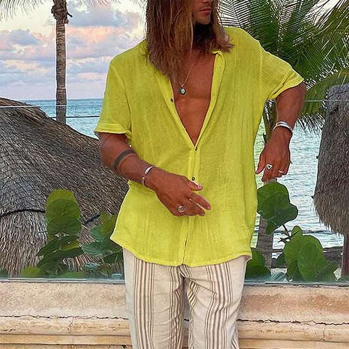 Herre Let Skjorte Bluse i Åndbart Linnedesign Stilla