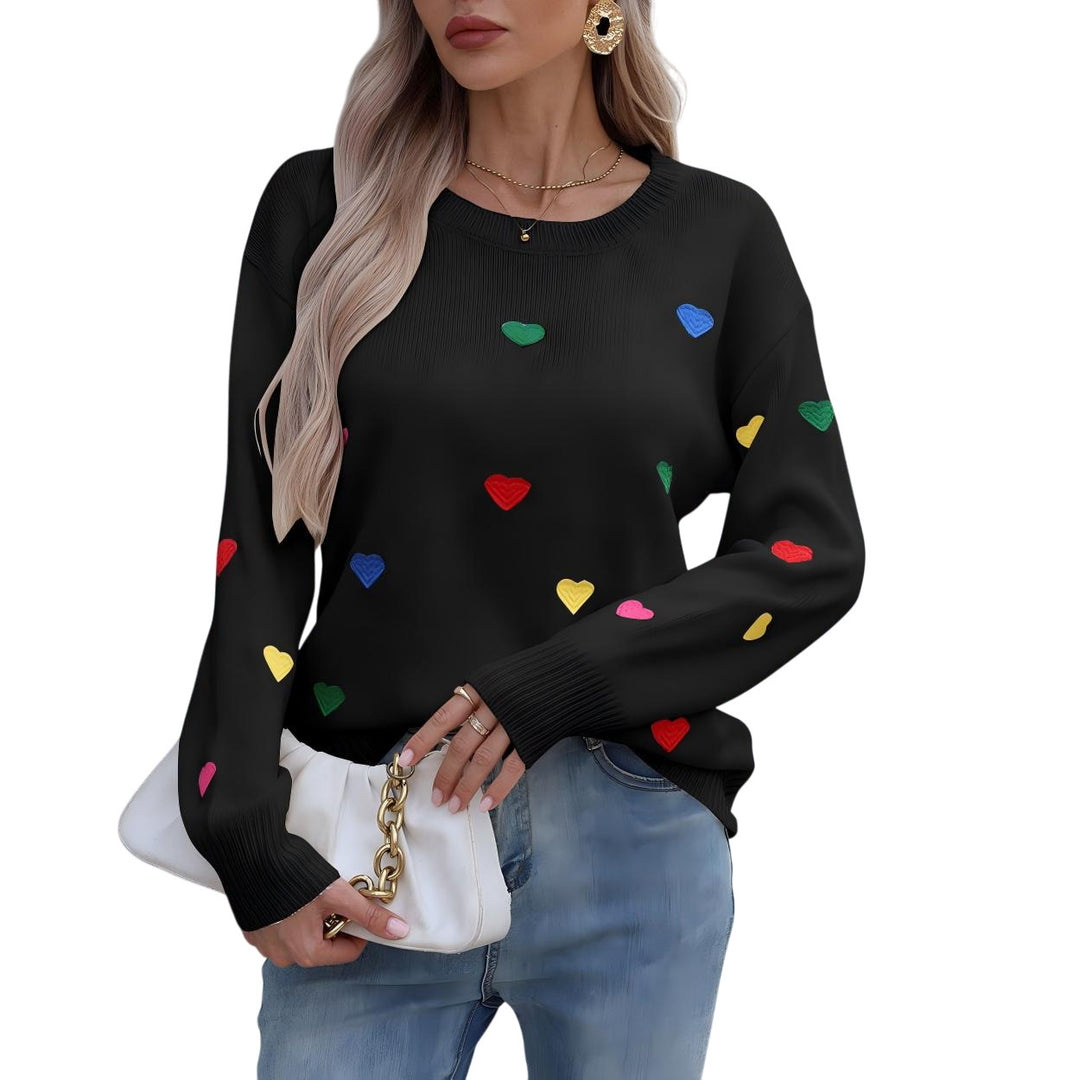 Kvinders sweater med farverigt hjerte design og bred pasform Stilla