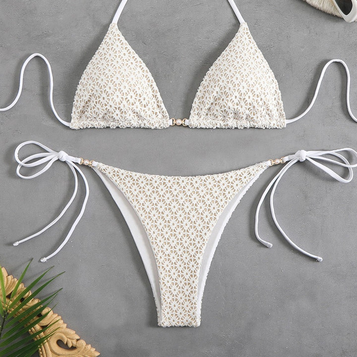 Dame Triangel Bikini Sæt med justerbare Bindebånd og blomster mønster Stilla