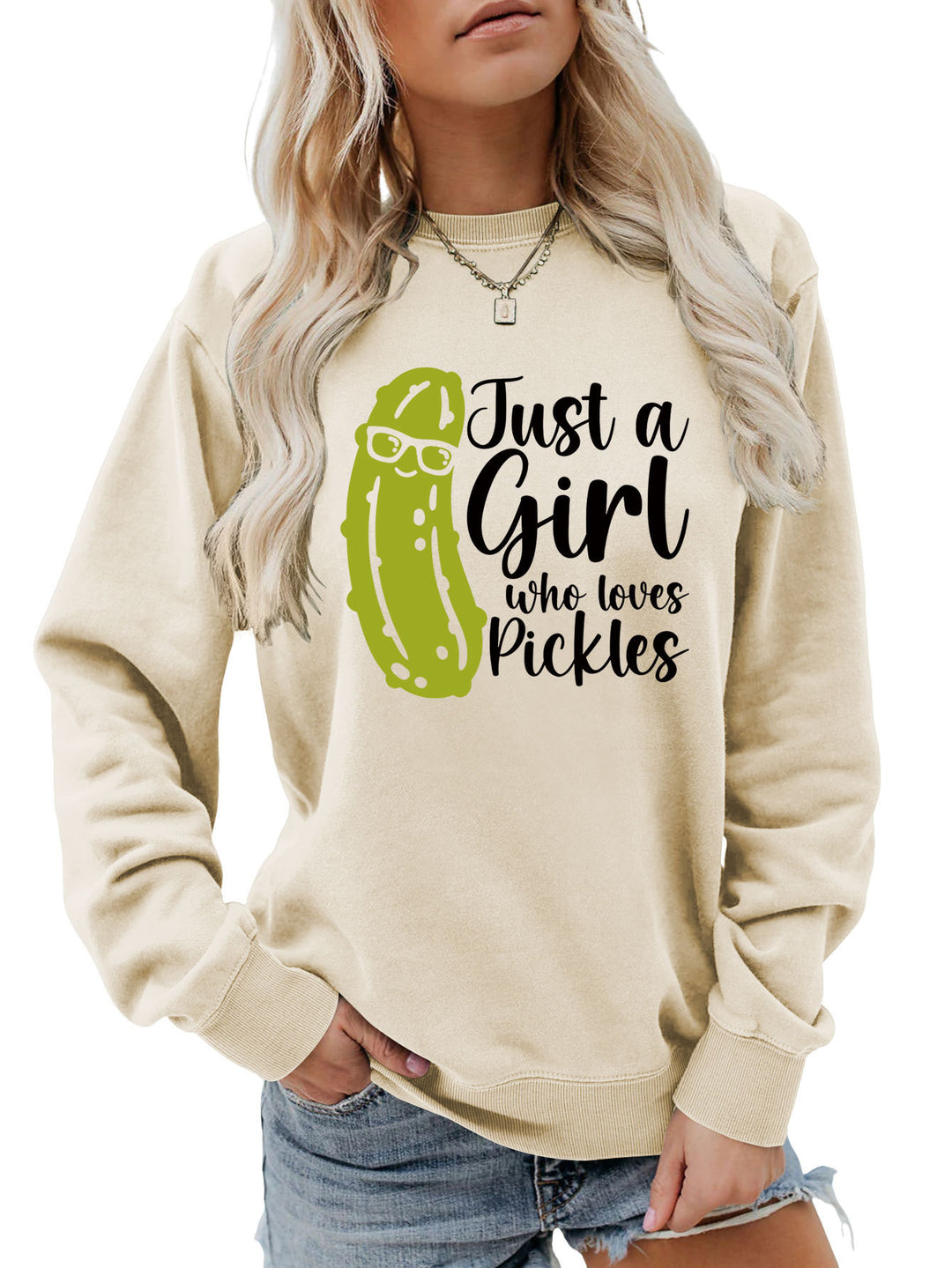 Kvinders sweatshirt med humoristisk agurkmotiv og afslappet pasform Stilla