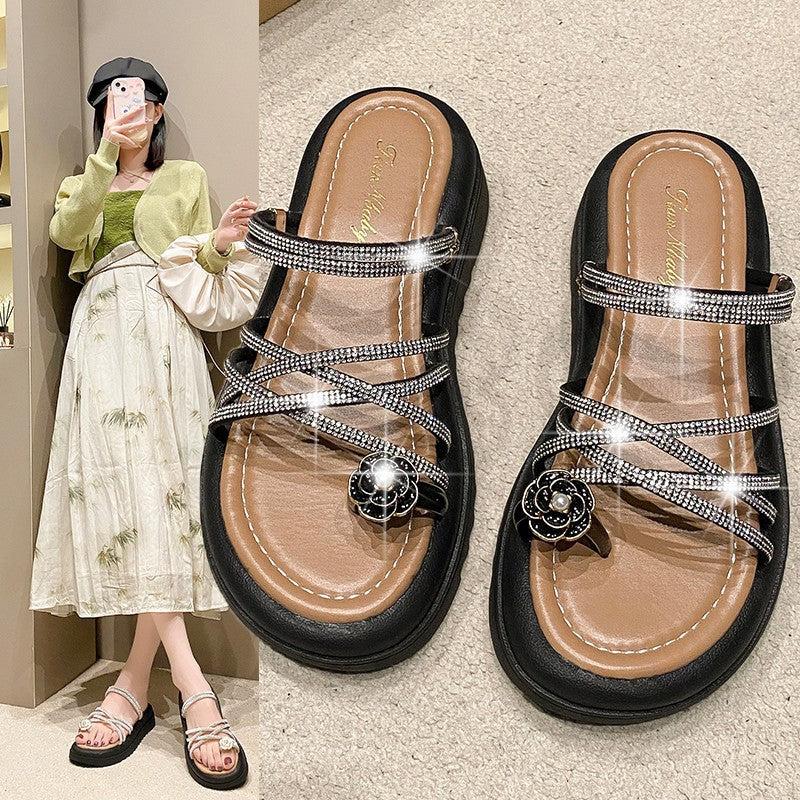 Dame Glamourøse Sandaler med funklende Strass detaljer og skridsikker sål Stilla