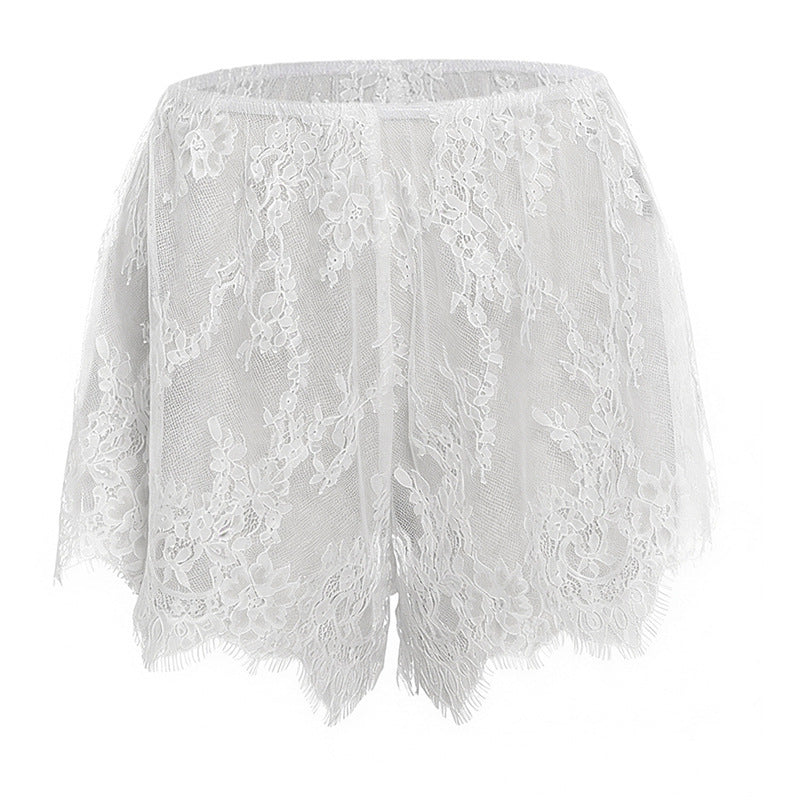 Damen Spitzen-Shorts mit zarter Blumenstickerei und elastischem Bund Skovae