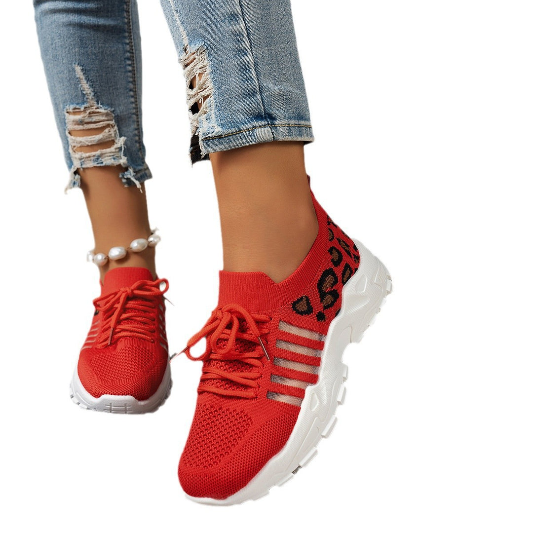 Dame Sporty Sneakers med luftig strik-overflade og moderigtig dyretryk Stilla