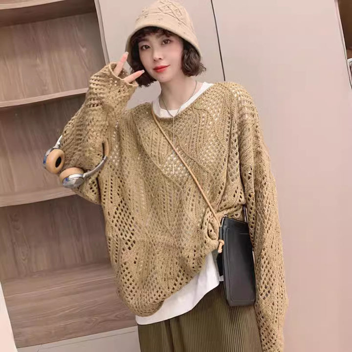 Kvinders luftige strikket sweater i moderne netdesign Stilla