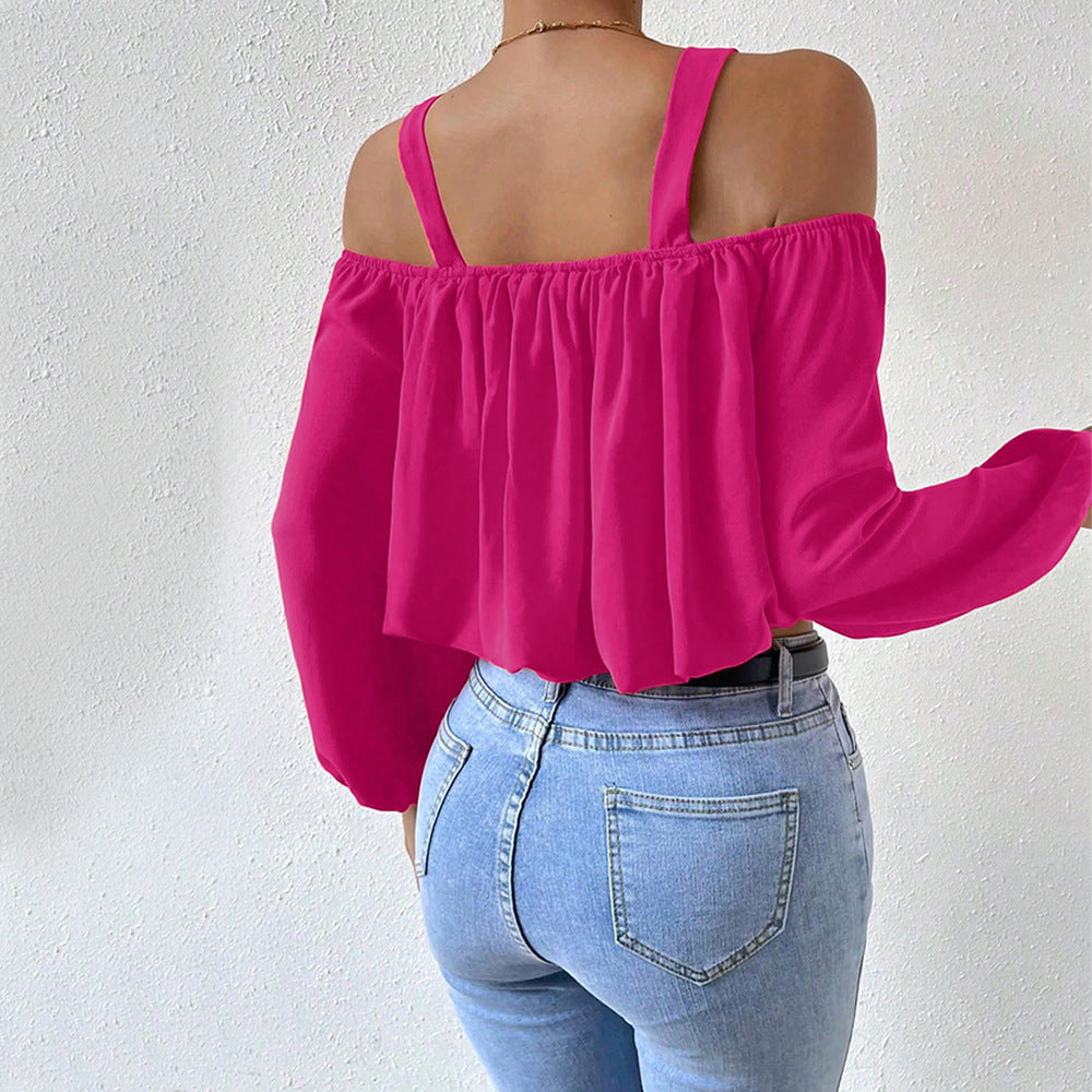 Kvinders off-shoulder bluse med dekorative stropper og elegant rynkning Stilla
