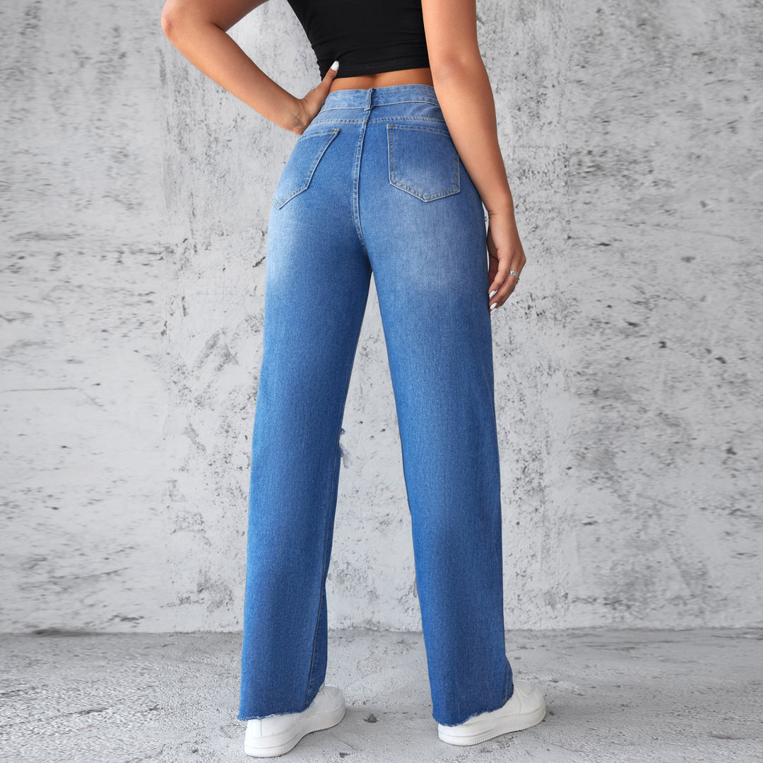 Dame High-Waist jeans med bred ben og ripped-detaljer Stilla