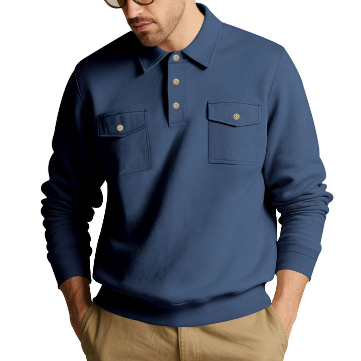 Herren nan Polokrave Sweatshirt med påsyede brystlommer og ribbede manchetter Skovae