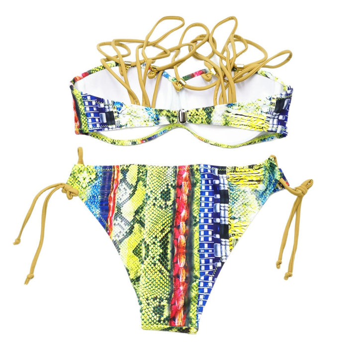 Dame Bikini-sæt med raffinerede snøre detaljer og iøjnefaldende slangemønster Stilla