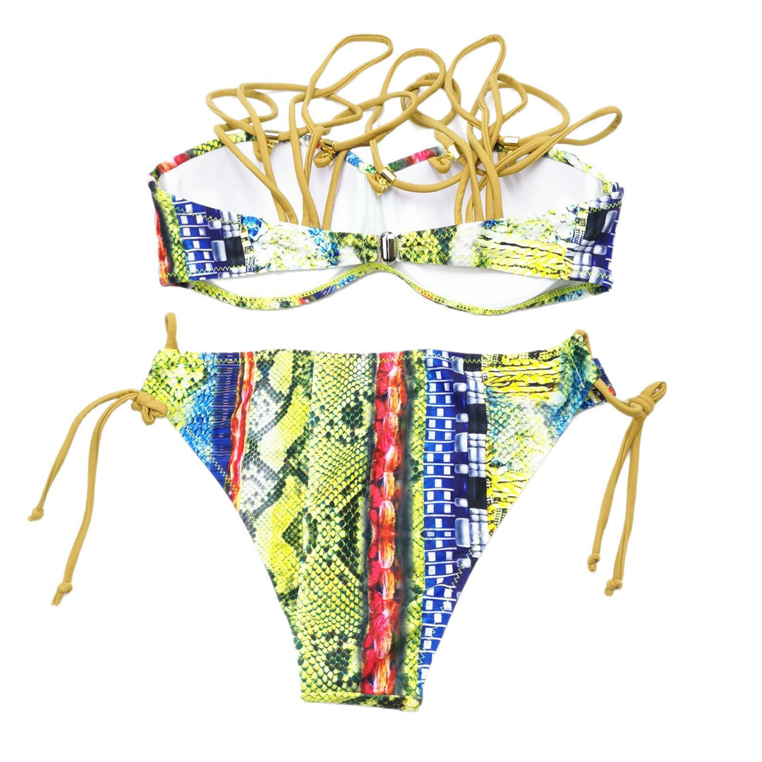 Dame Bikinisæt med raffineret snøre-design og livlige mønstre Skovae