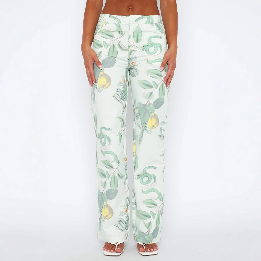 Dame casual Cargo-bukser med frisk botanisk print Skovae