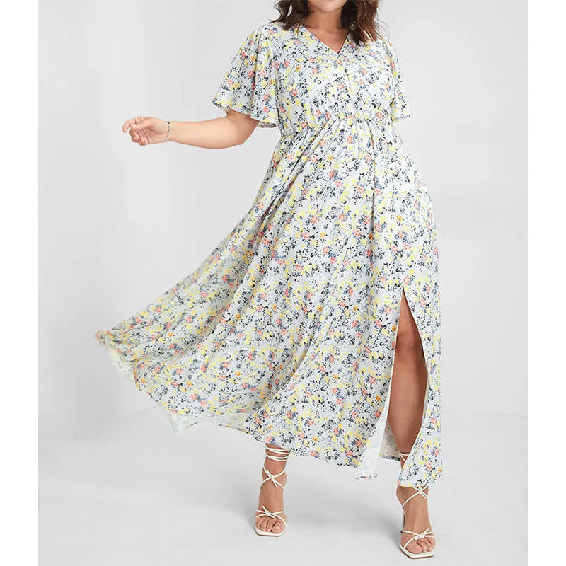 Dame Maxikjole med blomsterprint og sidelæg Stilla