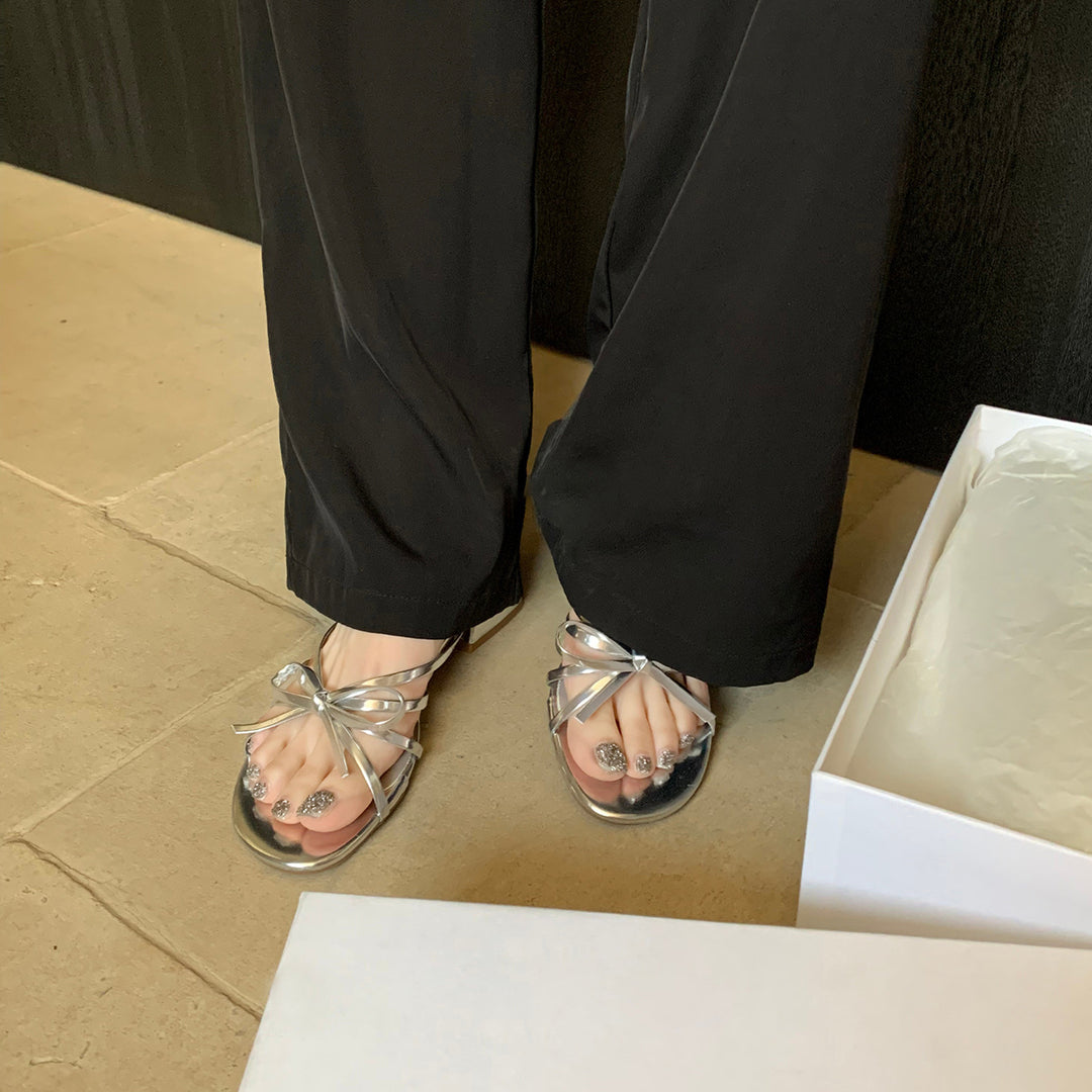 Dame elegante Open-Toe Slide Sandaler med sløjfeaccent Stilla