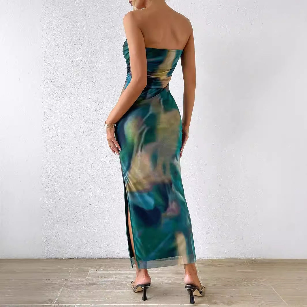 Damer figurtilpasset bandeau-maxikjole med raffinerede draperinger Stilla