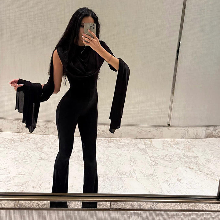 Dame Elegant Jumpsuit med Drapering og bred Benføring Skovae