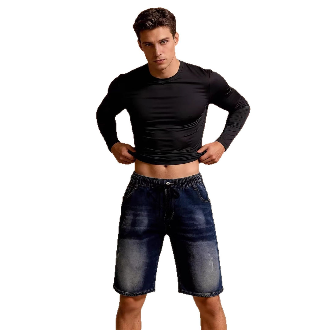 Herrer behagelige denim-shorts med elastisk talje og afslappet design Skovae