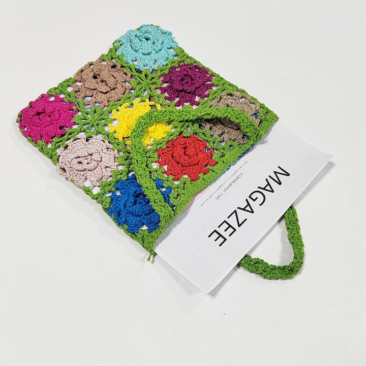 Dame hæklet indkøbstaske med farverigt blomsterdesign Stilla