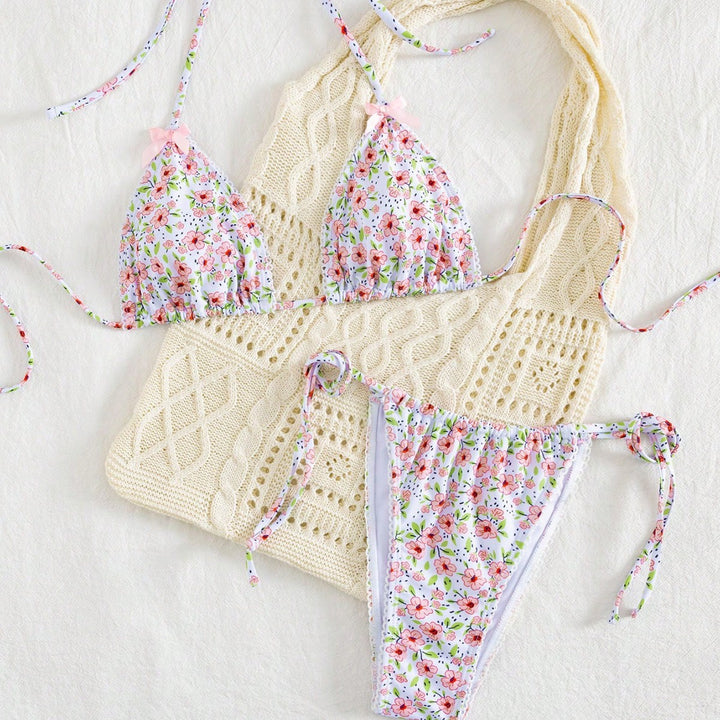 Dame triangel-bikini med blomsterprint og alsidige trusser Skovae