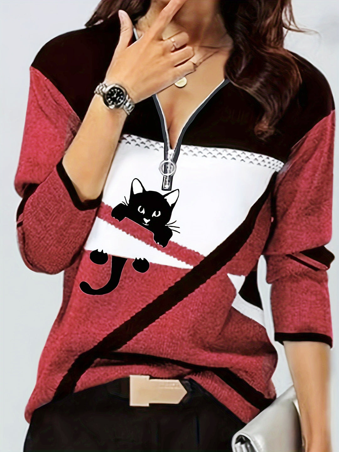 Dame Fritid Kat Grafik Pullover Stilla