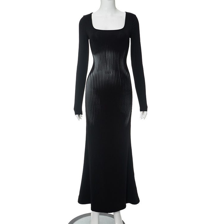 Dame Elegant Maxi Kjole med bølgeformet design og lange ærmer Skovae