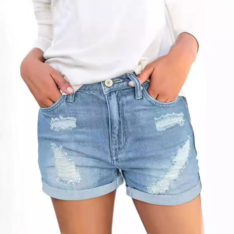 Dame Zerrissede Denim-Shorts med modepræg og afslappet snit Stilla