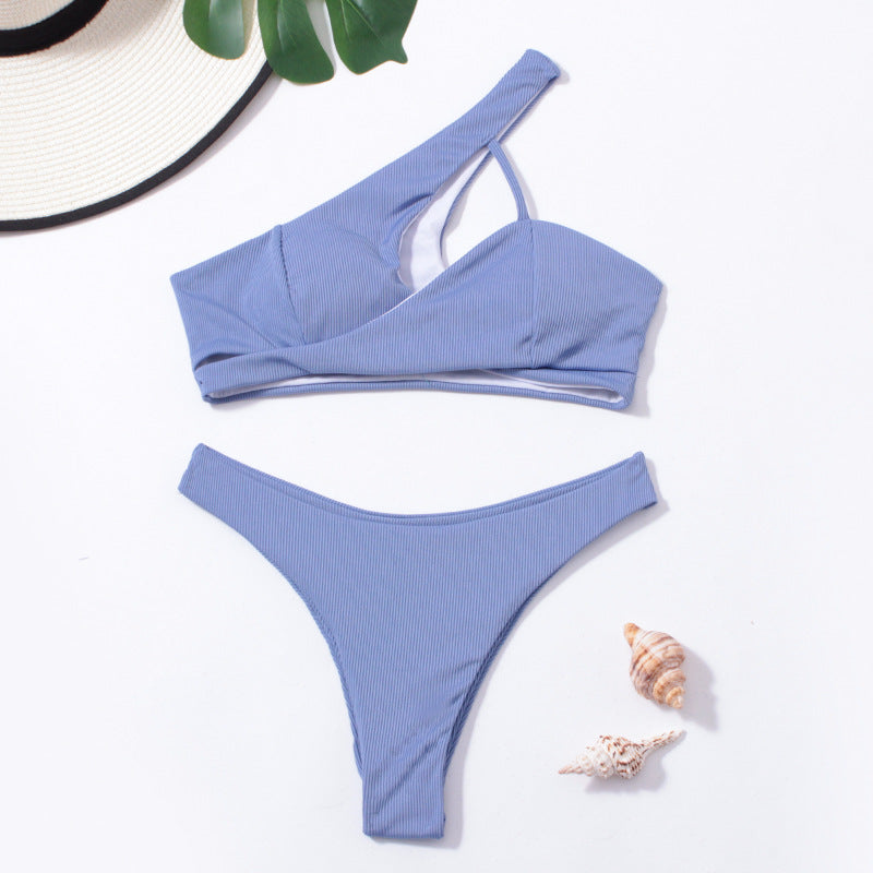 Dame asymmetrisk bikini-sæt med matchende højt skåret underdel Stilla