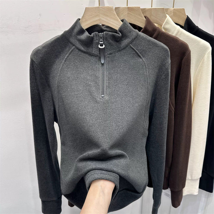 Dame Quarter-Zip Fleece Pullover Sweatshirt med Kængurulomme Stilla