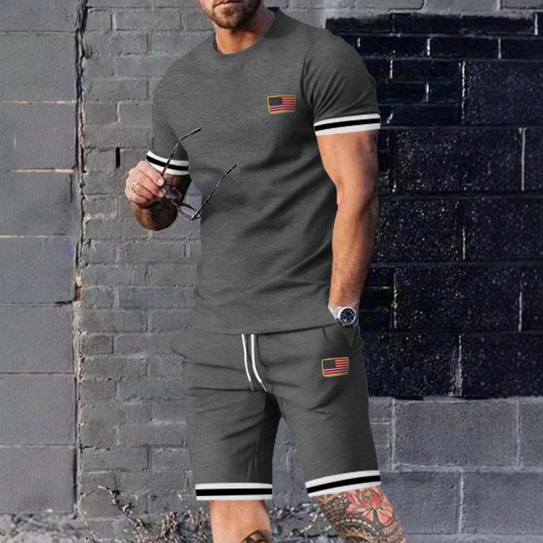 Herrer fritidsshorts og T-shirt sæt med stribet design Stilla