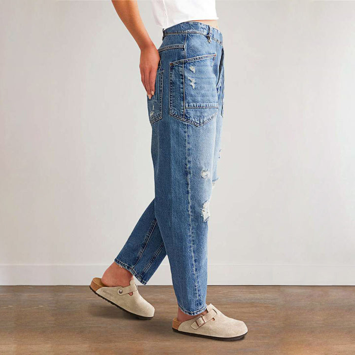 Dame Relaxed Fit Jeans i moderne Used-Look med lommer Stilla