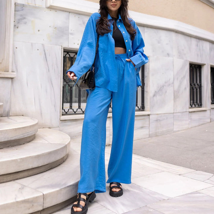 Dame Casual og elegant to-delt sæt med brede bukser og oversized bluse Stilla