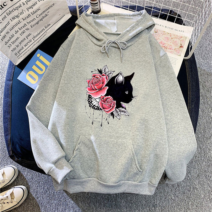 Kvinders hoodie med blomsterkat design Skovae