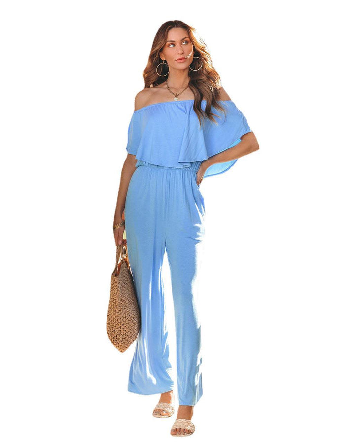 Dame luftigt jumpsuit med off-shoulder-detalje og vid ben Stilla