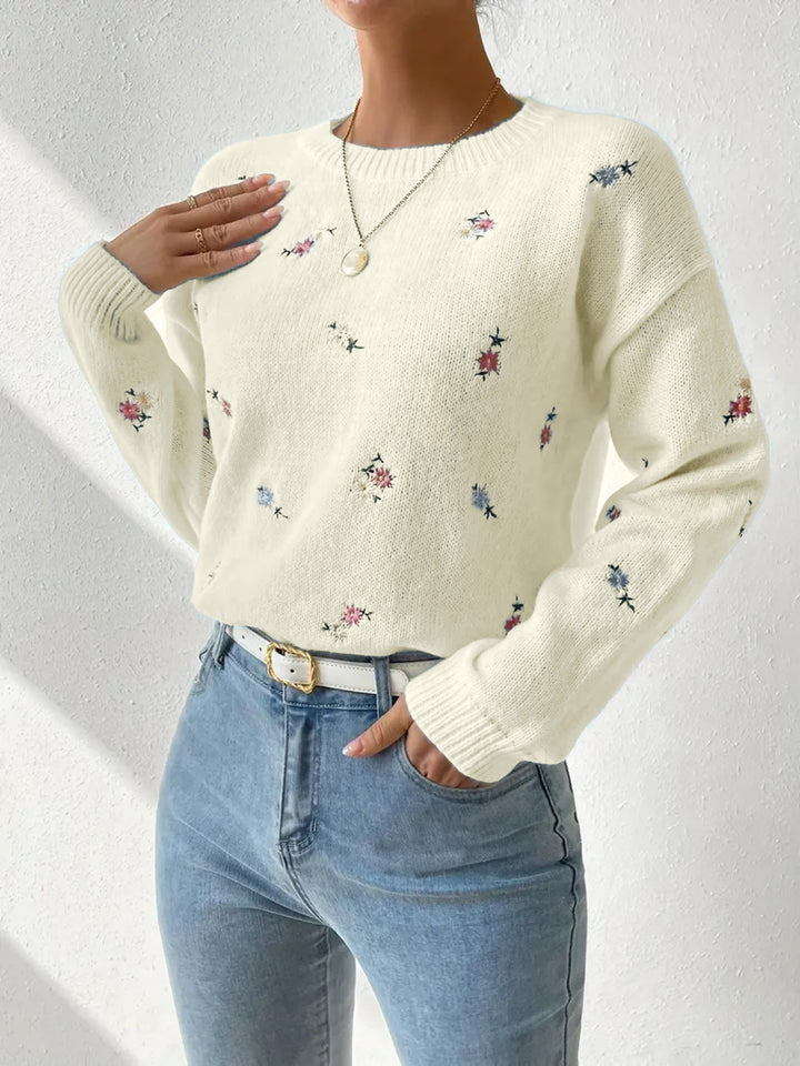 Damens festlige sweater med blomsterbroderi og afslappet snit Stilla