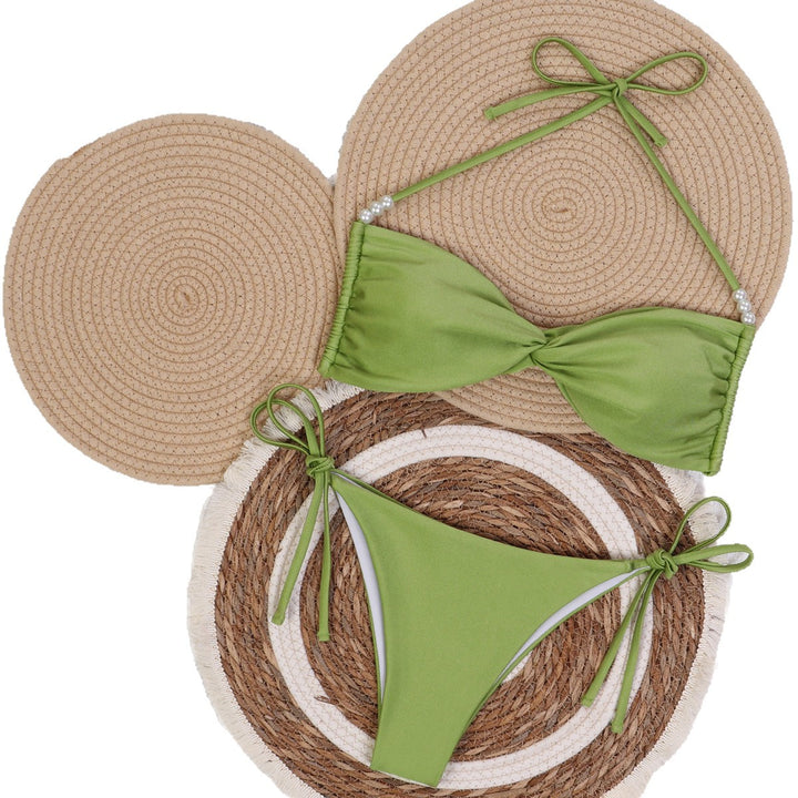 Dame Bandeau-bikini med elegante perlesnore Skovae